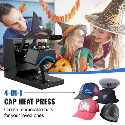 VEVOR Hat Heat Press, 4-σε-1 Cap Heat Press Machine, Clamshell Sublimation Transfer 6x3 ιντσών, Ψηφιακός χρονοδιακόπτης LCD Έλεγχος θερμοκρασίας με 4 τμχ Καμπύλα θερμαντικά στοιχεία (6x3/6,7x2,7/6,7x2,7/8,1x3,5)