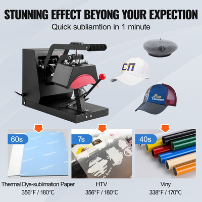 VEVOR Hat Heat Press, 4-σε-1 Cap Heat Press Machine, Clamshell Sublimation Transfer 6x3 ιντσών, Ψηφιακός χρονοδιακόπτης LCD Έλεγχος θερμοκρασίας με 4 τμχ Καμπύλα θερμαντικά στοιχεία (6x3/6,7x2,7/6,7x2,7/8,1x3,5)
