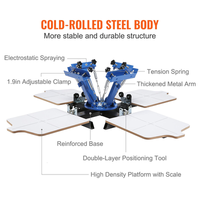 VEVOR 4 χρώμα 4 σταθμός Screenprint Screenprint Τύπος μηχανή εκτύπωσης οθόνης