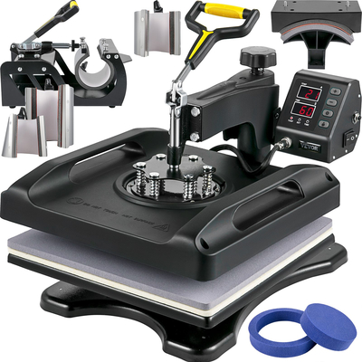 VEVOR Heat Press Machine 15 x 15 Inch 8 in 1 Heat Pressure 1000W Machine Sublimation 360° Rotation Swing Away Heat Press 8 in 1 Machine Printing Shirt Dual-Tube Heating for DIY T-shirts Cap κούπες (Μαύρο)