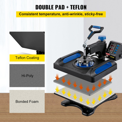 VEVOR Heat Press Machine, 12 x 15 ίντσες, Γρήγορη θέρμανση, 360 Swing Away Digital Sublimation T-Shirt Printer Vinyl Transfer, Canvas Bag, Pillow, Banner, Blue