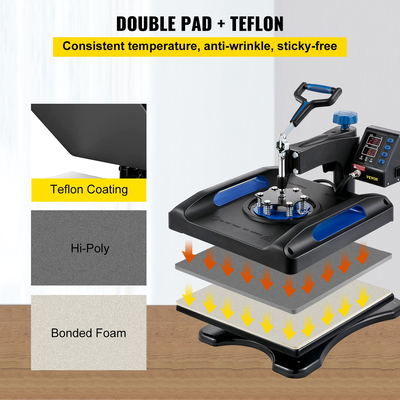 VEVOR Digital Heat Press 15&quot;x15&quot; T-shirt Sublimation Transfer Machine Swing Away