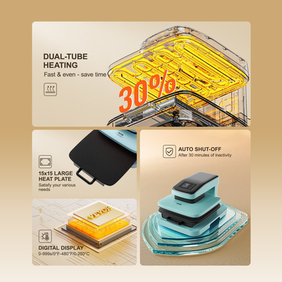 Μηχάνημα αυτόματης πρέσας θερμότητας VEVOR, 15 x 15 σε έξυπνη μηχανή πρέσας μπλουζών με αυτόματη απελευθέρωση, θερμαίνεται γρήγορα και ομοιόμορφα, Πρέσα θερμότητας εξάχνωσης για μπλουζάκια, εξάχνωση, βινύλιο, έργα μεταφοράς θερμότητας