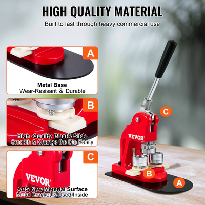 VEVOR Μηχανή κατασκευής κουμπιών Μηχανή Pindge Machine 1,25&quot; 32MM 500 Δωρεάν κιτ Τύπου ανταλλακτικών