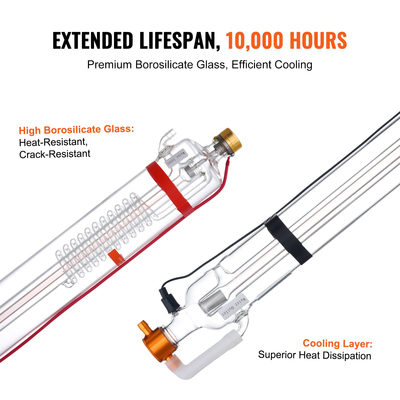 Σωλήνας λέιζερ VEVOR 90W CO2 49,2 ιντσών / 1250 mm Σωλήνας κοπής λέιζερ από βοριοπυριτικό γυαλί