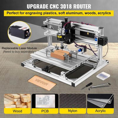 VEVOR 3 Axis 3018 Grbl Control CNC Router Engraving Machine 300X180X45mm for Wood PVC Injection Molding Material (Βασικό)