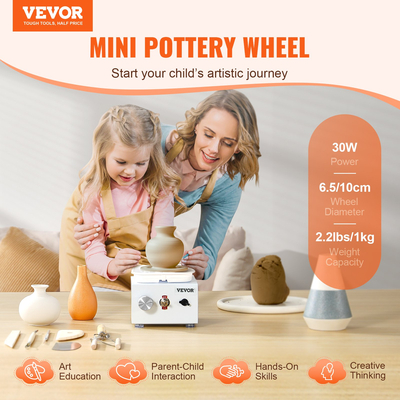 VEVOR Mini Pottery Wheel Electric Ceramic Wheel Machine 0-320RPM Speed ​​White