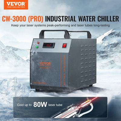 VEVOR Industrial Water Chiller CW-3000(PRO), 150W Air Cooled Industrial Water Chiller System Cooling with Water 12L Tank, 18L/min Max Flow Rate, for Laser Engraving Machine Cooling Machine