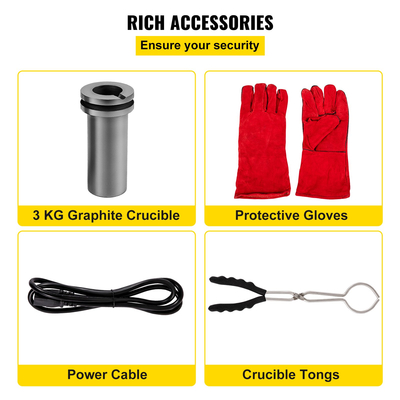 Ηλεκτρικός φούρνος τήξης VEVOR, Ψηφιακός ηλεκτρικός φούρνος τήξης 3 KG, 1750W 1150℃/2102 ℉ Φούρνος τήξης χρυσού με χωνευτήριο γραφίτη &amp; μήτρα πλινθωμάτων για επεξεργασία τήξης χρυσού, αργύρου, χαλκού, αλουμινίου