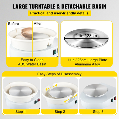 VEVOR Pottery Wheel, 11in Ceramic Wheel Forming Machine, 0-300rpm Speed ​​Manual Adjustable 0-7,8in Lift Leg, Foot Pedal Departable Basin, Sculpting Tool Tool Accessory Kit for Work Art Craft DIY 220V