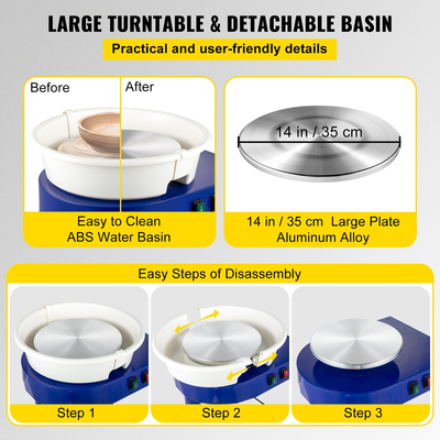 VEVOR Τροχός Κεραμικής, 14in Κεραμικό Τροχός που σχηματίζει μηχανή, 0-300rpm ταχύτητα Χειροκίνητη ρυθμιζόμενη 0-7,8in πόδι ανύψωσης, πεντάλ ποδιού αποσπώμενη λεκάνη, εργαλείο γλυπτικής εργαλείων αξεσουάρ για εργασία τέχνη χειροτεχνία DIY 220V