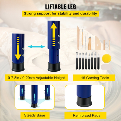 VEVOR Τροχός Κεραμικής, 14in Κεραμικό Τροχός που σχηματίζει μηχανή, 0-300rpm ταχύτητα Χειροκίνητη ρυθμιζόμενη 0-7,8in πόδι ανύψωσης, πεντάλ ποδιού αποσπώμενη λεκάνη, εργαλείο γλυπτικής εργαλείων αξεσουάρ για εργασία τέχνη χειροτεχνία DIY 220V