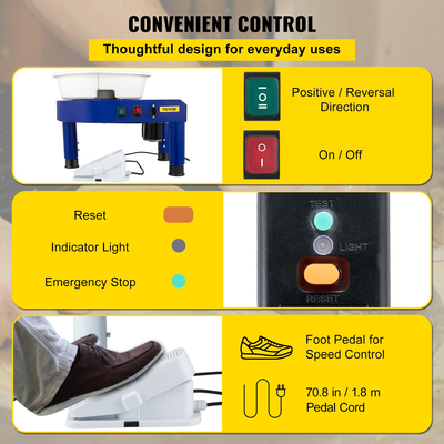 VEVOR Τροχός Κεραμικής, 14in Κεραμικό Τροχός που σχηματίζει μηχανή, 0-300rpm ταχύτητα Χειροκίνητη ρυθμιζόμενη 0-7,8in πόδι ανύψωσης, πεντάλ ποδιού αποσπώμενη λεκάνη, εργαλείο γλυπτικής εργαλείων αξεσουάρ για εργασία τέχνη χειροτεχνία DIY 220V