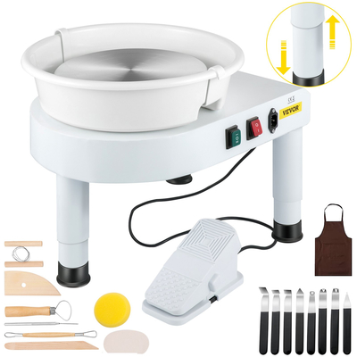 VEVOR Pottery Wheel, 14in Ceramic Wheel Forming Machine, 0-300rpm Speed ​​Manual Adjustable 0-7,8in Lift Leg, Foot Pedal Departable Basin, Sculpting Tool Tool accessories for Work Art Craft DIY 220V