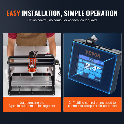 Μηχάνημα δρομολογητή VEVOR CNC, περιοχή εργασίας 300x200x72mm, μηχανή χάραξης 120W, 3 Axis GRBL Control Wood Engraving Carving Machine Milling Kit 1200RPM with Offline Controller για ξύλο, ακρυλικό, MDF, PVC, πλαστικό αφρό
