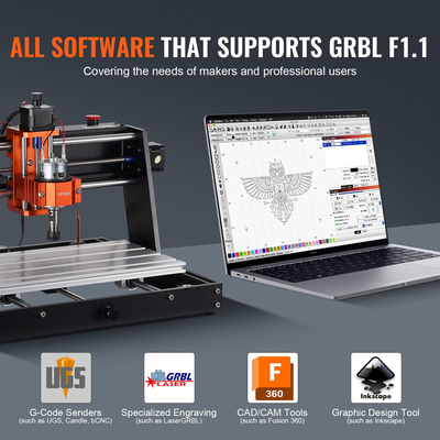 Μηχάνημα δρομολογητή VEVOR CNC, περιοχή εργασίας 300x200x72mm, μηχανή χάραξης 120W, 3 Axis GRBL Control Wood Engraving Carving Machine Milling Kit 1200RPM with Offline Controller για ξύλο, ακρυλικό, MDF, PVC, πλαστικό αφρό