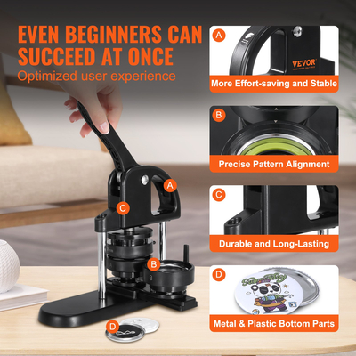 Μηχάνημα κατασκευής κουμπιών VEVOR, 1/1,25/2,28 ιντσών (25/32/58 χιλιοστά) 3-σε-1 ακίδων, κιτ τύπου σήματος χωρίς εγκατάσταση, προμήθειες κατασκευής κουμπιών με εξαρτήματα κουμπιών 300 τμχ, Κόπτης κύκλου, Μαγικό βιβλίο