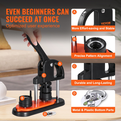 Μηχάνημα κατασκευής κουμπιών VEVOR, 1,25 ιντσών/32 χιλ. καρφιτσών, κιτ τύπου σήματος χωρίς εγκατάσταση, προμήθειες κατασκευής κουμπιών για παιδιά DIY με κουμπιά 500 τμχ, κυκλικό κόφτη, μαγικό βιβλίο