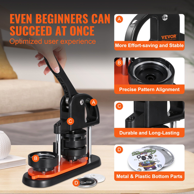 Μηχάνημα κατασκευής κουμπιών VEVOR, 2,28 ιντσών/58 χιλ. καρφιτσών, κιτ τύπου σήματος χωρίς εγκατάσταση, προμήθειες κατασκευής κουμπιών δώρων για παιδιά με κουμπιά 100 τμχ, κυκλοκόφτης, μαγικό βιβλίο