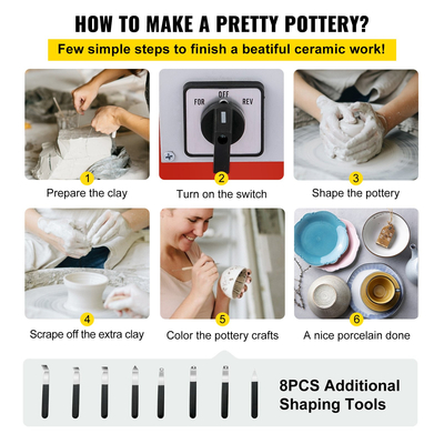 VEVOR Electric Pottery Wheel Ceramic Machine 25cm Pottery Wheel Machine 280W Pottery DIY Kit with Shaping Tool Kit for Ceramic Work Ceramics Clay