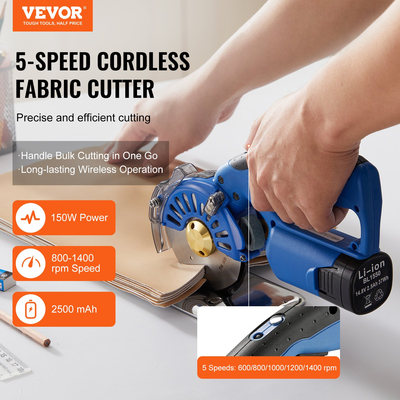 VEVOR Fabric Cutter 5-τάχυτο ασύρματο ηλεκτρικό περιστροφικό μηχάνημα κοπής υφασμάτων