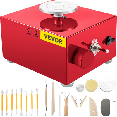 VEVOR 0-2000 RPM Τροχός κεραμικής, Μίνι κεραμικός τροχός 30 W, Μηχανήματα πηλό DIY ρυθμιζόμενης ταχύτητας, ηλεκτρικά κιτ γλυπτικής με 3 δίσκους πικάπ και εργαλεία 16 τεμ.