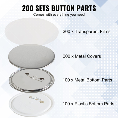 VEVOR 3&quot; 75mm Button Badge Parts Supplies for Button Maker Machine 200 Sets