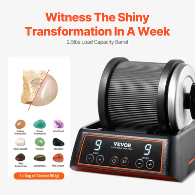 VEVOR Rock Tumbler Kit 2,5 lbs Rock Polisher 9 Speeds 9-day Timer with Grits