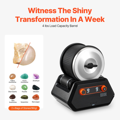 VEVOR Rock Tumbler Kit 4 lbs Rock Polisher 9 Speeds 9-day Timer with Grits