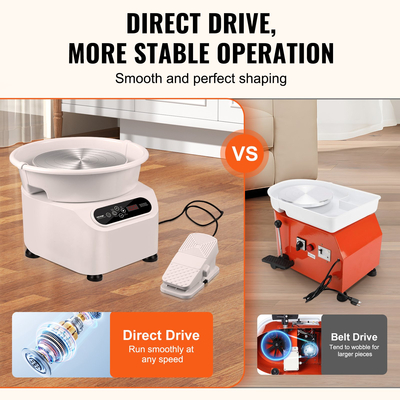 VEVOR Pottery Wheel 10in Ceramic Wheel Foot Pedal Screen Pod Screen 350W Λευκό