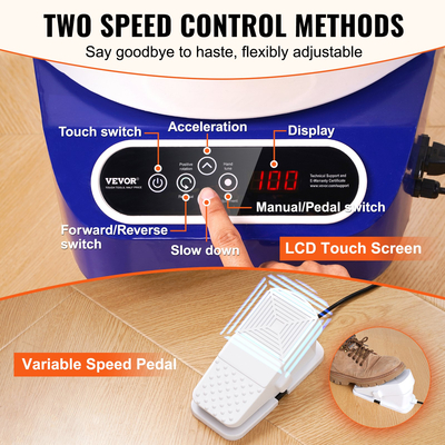 VEVOR Pottery Wheel 11in Κεραμική Ποδιά Οθόνης Αφής Πεντάλ Τροχού 450W Μπλε