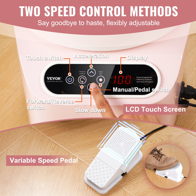 VEVOR Pottery Wheel 11in Κεραμική ποδιά οθόνης αφής πεντάλ τροχού 450W Ροζ