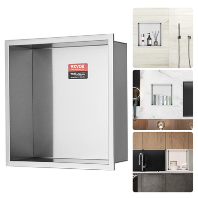 VEVOR 33,02 x 33,02 cm No Tile Shower Niche 304 Inox, Inserted Wall-Inserted Niche Double Ralfes, Σφραγισμένη αδιάβροχη ανθεκτική στη σκουριά, Μοντέρνα θέση για αποθήκευση σαπουνιού μπάνιου ντους, ασημί