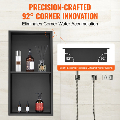 VEVOR 33,02 x 63,5 cm No Tile Shower Niche 304 Inox, Inserted-Insert Niche, Double Racks, Σφραγισμένη Αδιάβροχη Ανθεκτική στη Σκουριά Μοντέρνα Κόγχη για Αποθήκευση ντους ή Σαπουνιού Μπάνιο