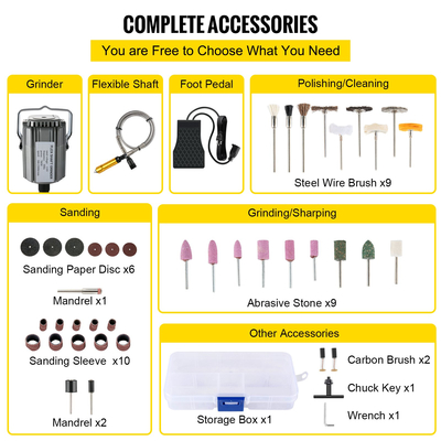 VEVOR Flex Shaft Grinder 780W Rotary Tool 500-23000RPM Rotary Carver with 1/4&quot; 3-Jaw Chuck &amp; Stepless Speed ​​Foot Hanging Grinding Machine 131PCS Accessories for Jewelry Polishing Grinding DIY