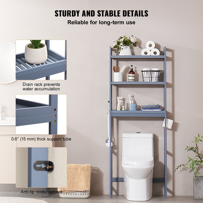 VEVOR Over the Toilet Storage ράφι μπάνιου 3 επιπέδων Organizer Saver Space
