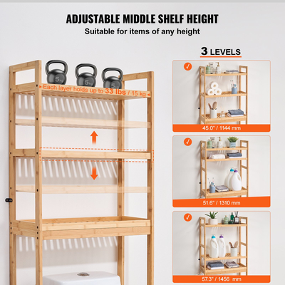 VEVOR Over the Toilet Storage ράφι μπάνιου 3 επιπέδων Organizer Saver Space