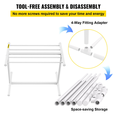 Κρεμάστρα για πετσέτες VEVOR Pool, 5 Bar, Λευκό, Ανεξάρτητο εξωτερικό PVC σε σχήμα T, οργάνωση αποθήκευσης δίπλα στην πισίνα, περιλαμβάνει 8 κλιπ για πετσέτες, διχτυωτή τσάντα, γάντζο, αποθηκεύει επίσης πλωτήρες και κουπιά, για παραλία, πισίνα, σπίτι