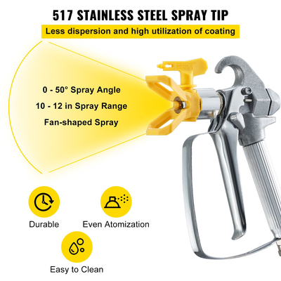 VEVOR Κιτ λάστιχου ψεκασμού βαφής χωρίς αέρα 50ft 1/4in Περιστρεφόμενη άρθρωση 3600psi με 517 Tip