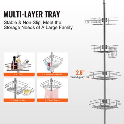 VEVOR 42&quot; έως 114&quot; ψηλό ντους Γωνιακός πόλος τάνυσης Caddy Στύλος τάνυσης με ανθεκτικότητα στη σκουριά