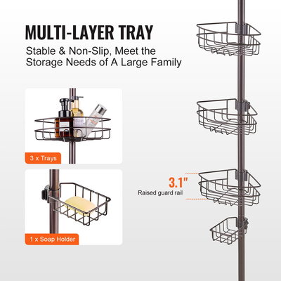 VEVOR 39&quot; έως 125&quot; ψηλό ντους Γωνιακός πόλος τάνυσης Caddy Στύλος τάνυσης με ανθεκτικότητα στη σκουριά