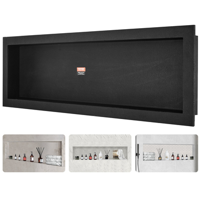 VEVOR ντουζιέρα έτοιμη για πλακάκια 40,64 x 127 cm, μονό ράφι οργάνωσης, τετράγωνες γωνίες επιτοίχια εσοχή, σφραγισμένη προστασία μοντέρνα θέση αποθήκευσης σαπουνιού για μπάνιο ντους, μαύρο