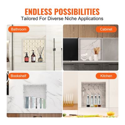 VEVOR ντουζιέρα έτοιμη για πλακάκια 40,64 x 40,64 εκ., μονή οργάνωση ραφιού, τετράγωνες γωνίες με εσοχή τοίχου, σφραγισμένη προστασία μοντέρνα θέση αποθήκευσης σαπουνιού για μπάνιο ντους, μαύρο