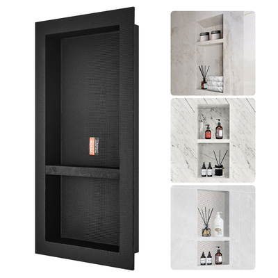 VEVOR ντουζιέρα έτοιμη για πλακάκια 40,64 x 81,28 εκ., Διπλό ράφι οργάνωσης, τετράγωνες γωνίες στον τοίχο εσοχή εσοχή, σφραγισμένη προστασία μοντέρνα θέση αποθήκευσης σαπουνιού για μπάνιο ντους, μαύρο