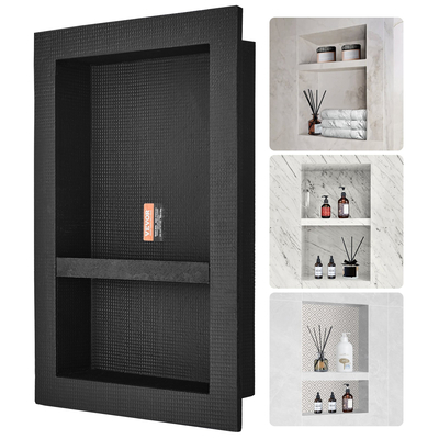 VEVOR ντουζιέρα έτοιμη για πλακάκια 40,64 x 60,96 εκ., Διπλό ράφι οργάνωσης, τετράγωνες γωνίες στον τοίχο εσοχή, σφραγισμένη προστασία μοντέρνα θέση αποθήκευσης σαπουνιού για μπάνιο ντους, μαύρο