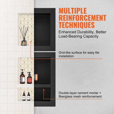 VEVOR Shower Niche Ready for Tile 40,64x40,64cm &amp; 40,64x50,8cm, Τριπλό ράφι, Τετράγωνες γωνίες Επιτοίχια εσοχή εσοχή, σφραγισμένη προστασία Μοντέρνα θέση αποθήκευσης σαπουνιού για μπάνιο ντους, μαύρο