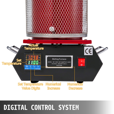 VEVOR 2kg Αυτόματος φούρνος τήξης 1800W Ψηφιακή μηχανή φούρνου τήξης 1100℃ Bar Pour Melt Silver Gold with Graphite Crucible B