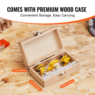 VEVOR Router Bits Σετ 3 τεμαχίων Carbide Router Bit 1/4 inch Shank Carrying case
