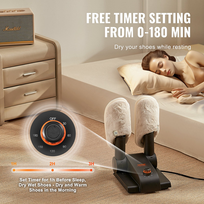 VEVOR 180° Πτυσσόμενο στεγνωτήριο παπουτσιών 2 σωλήνων, στεγνωτήριο για μπότες με φυσητήρα θερμότητας μαύρο &amp; πορτοκαλί