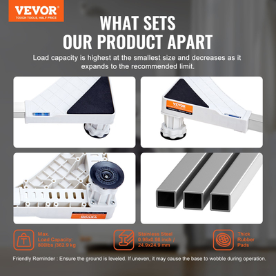 Βάση πλυντηρίου ρούχων για μίνι ψυγείο VEVOR, ρυθμιζόμενο με 4 δυνατά πόδια, βάση πλυντηρίου ρούχων πολλαπλών λειτουργιών για πλυντήριο και στεγνωτήριο, πλάτος 381-615 mm επεκτάσιμη